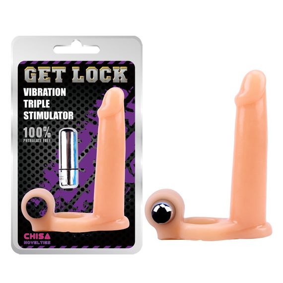 Насадка для подвійного проникнення Chisa Get Lock Vibration з вібрацією та ерекційним кільцем Sex Aura | Зображення 1
