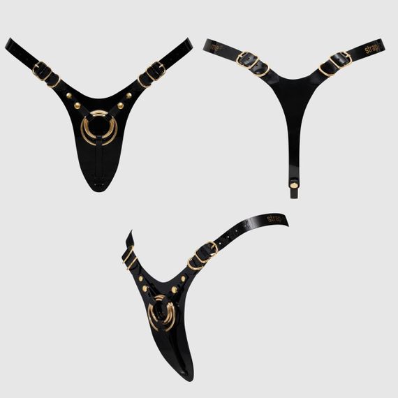 Трусики для страпона Strap-On-Me Leatherette Harness Fabulous - One Size - Black Glossy Sex Aura | Зображення 5
