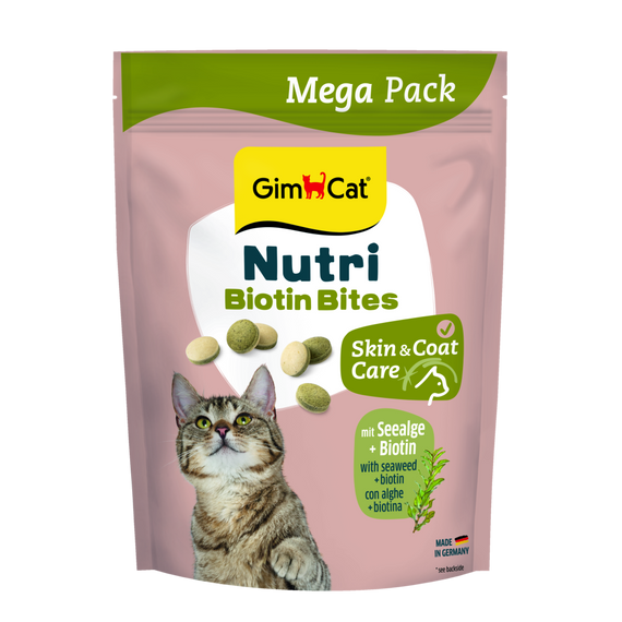 Вітаміни GimCat NUTRI BIOTIN BITES SEAWEED для котів для покращення стану шерсті та шкіри з морськими водоростями 425г