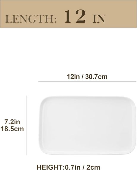 Тарелки фарфоровые прямоугольные набор 4 шт, большое сервировочное белое блюдо для суши, закусок, десертов | Зображення 1