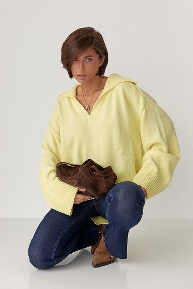 В'заний светр-поло вільного крою - лимонний цвет, ONE SIZE (є розміри) | Зображення 2