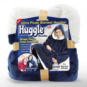 Плед Толстовка з Капюшоном і Руковами Huggle Hoodie 3-в-1 (Синій) Плед із Руковами Двосторонній Халат Домашній