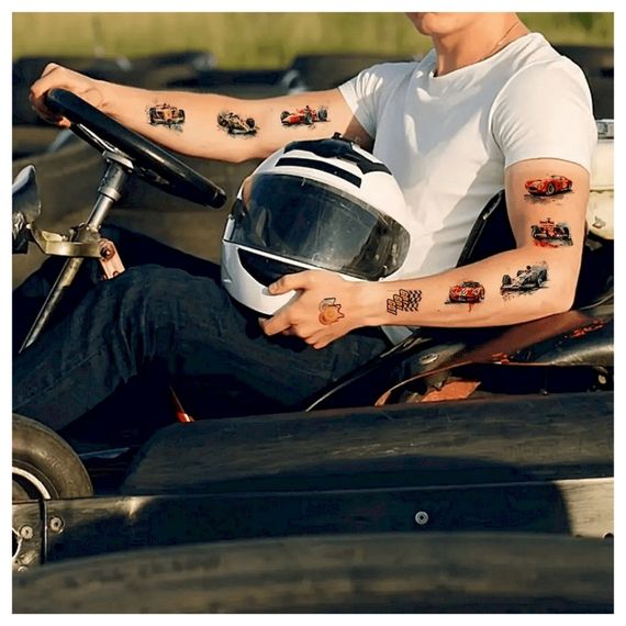 Набор временных татуировок "Гоночные автомобили" racing-cars-10-01 размер 12х7 см | Зображення 3