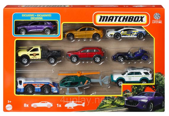 Подарунковий набір з 8 машинок і вертольота Матчбокс Оригінал Matchbox 9-Pack Die-Cast 1:64 Scale Toy Cars