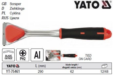 Цикля скребок 62 х 290 мм Польша YATO YT-75463 | Зображення 3