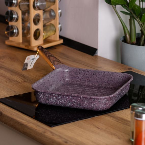 Сковорода-гриль алюмінієва, квадратна, 2,5 літри, з антипригарним покриттям, 24 см, MGC Purple HP-4-443M | Зображення 5