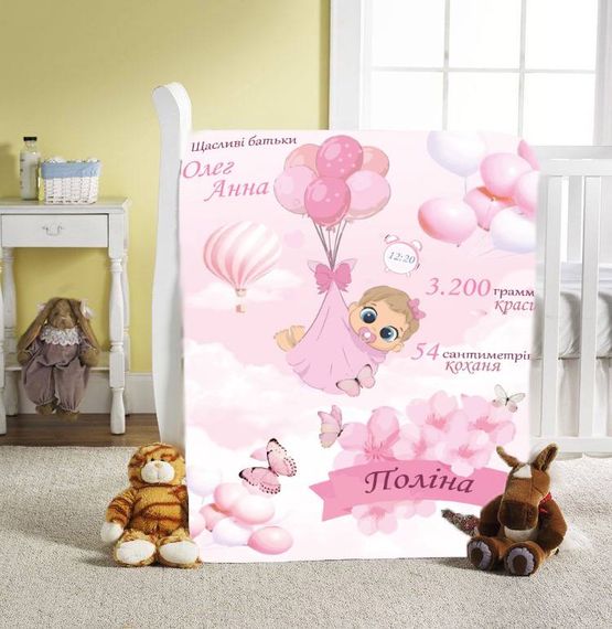 Плед 3D зі своїми побажаннями з метрикою Хмари ніжності для дівчинки 20222384_C 11569 80х100 см | Зображення 1