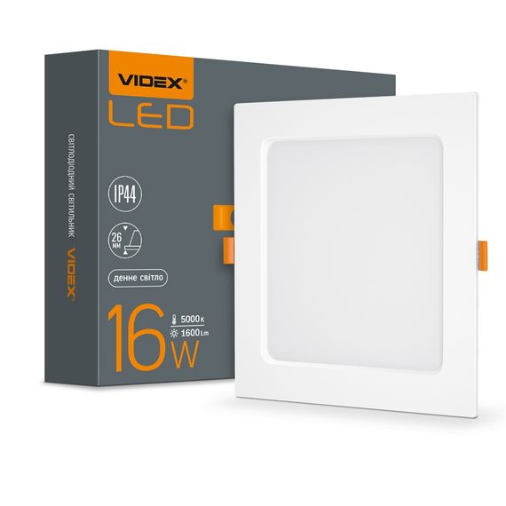 Світильник вбудований LED Videx Back 16W 5000K квадратний VL-DLBS-165
