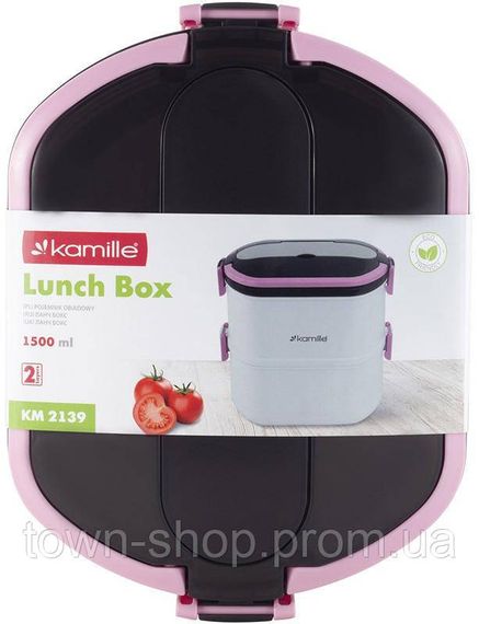 Ланч-бокс Kamille Snack 1500мл двухуровневый, пластик и нержавеющая сталь, розовый KM-2139PN | Зображення 6
