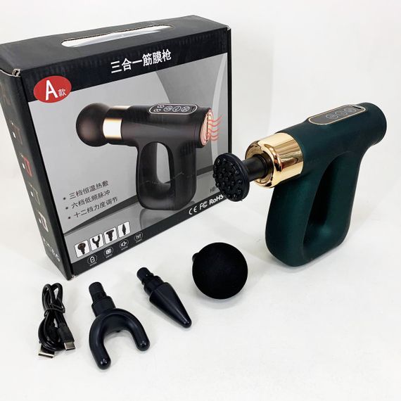 Ударний Перкусійний масажер для тіла та м'язів Масажний пістолет EM HB-007 акумуляторний зелений | Зображення 2