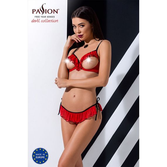 Комплект білизни Passion Exclusive CHERRY SET OpenBra S/M, red, відкритий ліф, трусики-спідничка | Зображення 2