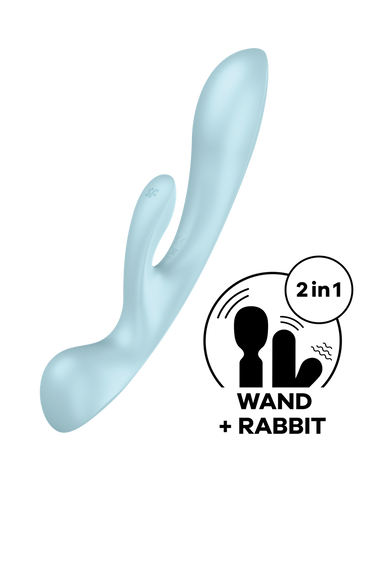 Вибратор кролик Satisfyer Triple Oh с тремя моторами, голубой Sex Aura | Зображення 1
