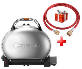 КОМПЛЕКТ Портативний переносний газовий гриль O-GRILL 500, срібло + шланг в подарунок! Код: 013369