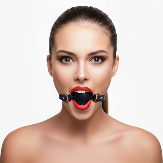 Кляп силіконовий Art of Sex — Balls, натуральна шкіра, чорний Sex Aura | Зображення 1