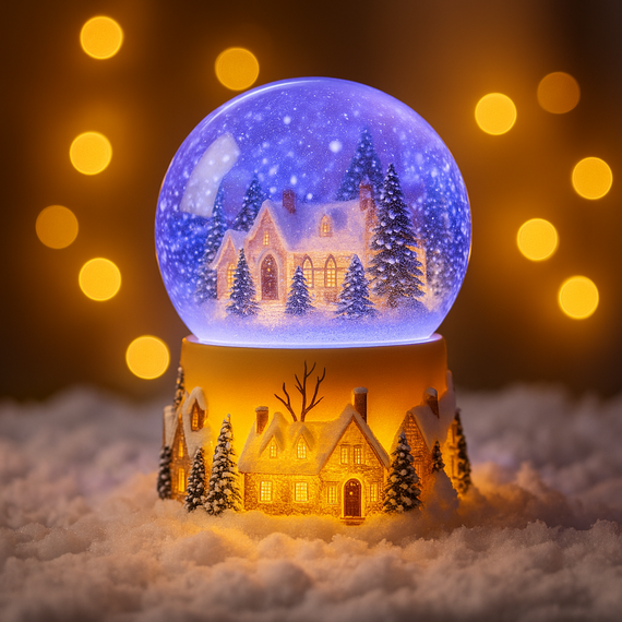 Новогодний Светильник «Домик в Шаре» 15 см с Вращением и Снегопадом (LED, на Батарейках) | Зображення 2