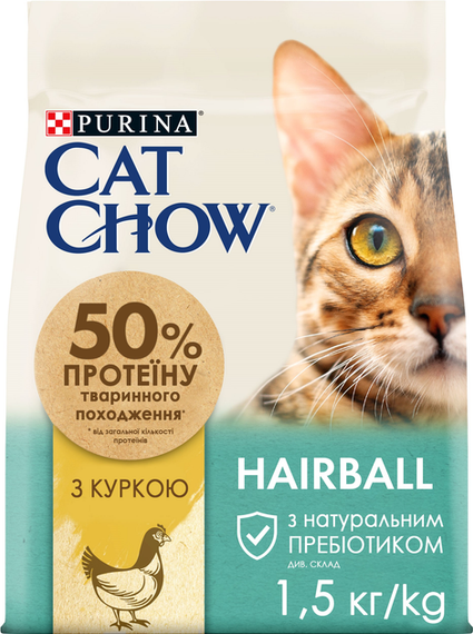 Сухий корм Purina Cat Chow Hairball для дорослих котів, проти утворення волосяних кульок, курка 1.5кг