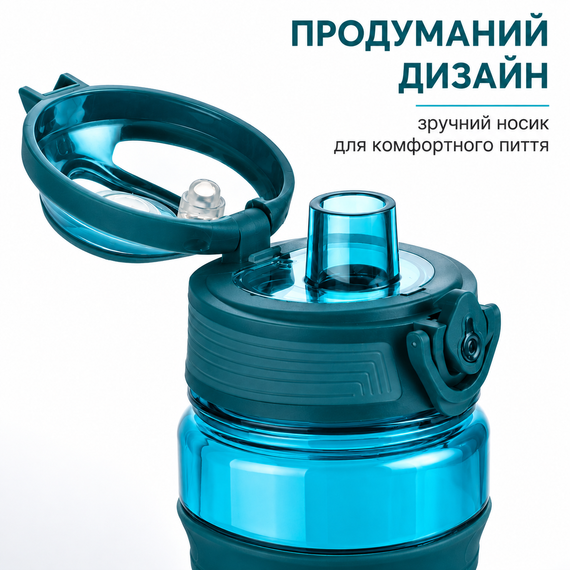 Эко-бутылка KANGZYUAN 450 мл - Голубая Tritan BPA-free, ударопрочная, спортивная с эргономичной крышкой | Зображення 1