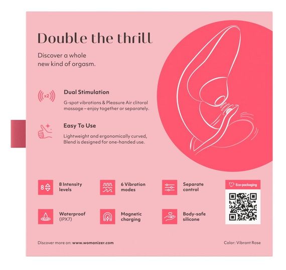Вагінально-кліторальний стимулятор Womanizer Blend Vibrant Rose, вібрація + вакуум, 2 мотори | Зображення 7