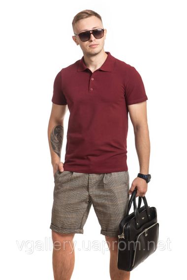 Футболка мужская ПОЛО  -  Бордовая с коротким рукавом