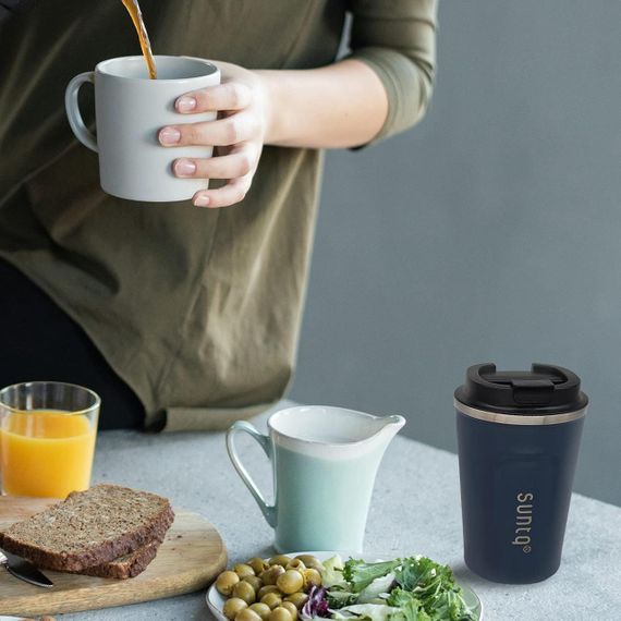 Термочашка Suntq 380 мл из нержавеющей стали, темно-синяя, кофейная кружка, термокружка с герметичной крышкой | Зображення 4