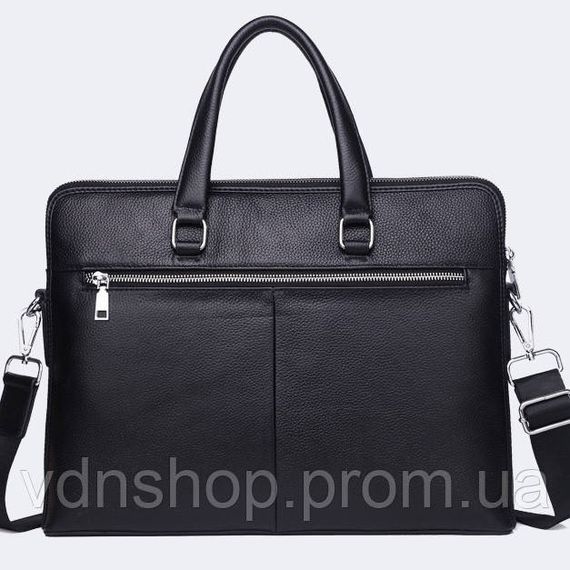 Шкіряна чоловіча ділова сумка-портфель портфель для ноутбука 37х28.5х7, дипломат для офіса Tiding Bag 64028 чорний | Зображення 1