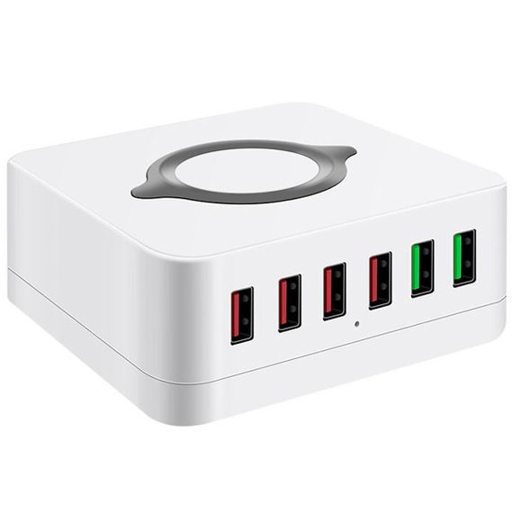 Мультизарядная док-станция на 6 USB портов с беспроводной зарядкой Addap MCS-E6, QC3.0, 75W | Зображення 2