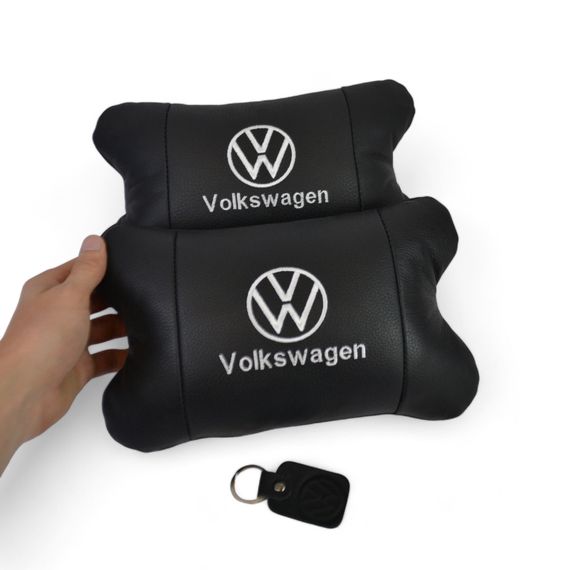 Набор подушек 2шт в авто Volkswagen из натуральной кожи, на подголовник в машину, Автомобильная подушка | Зображення 2