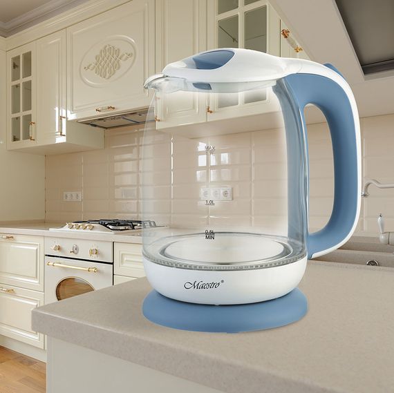 Електрочайник скляний Maestro MR-056-BLUE, 1.7 л, 2200 Вт, з підсвіткою | Зображення 1