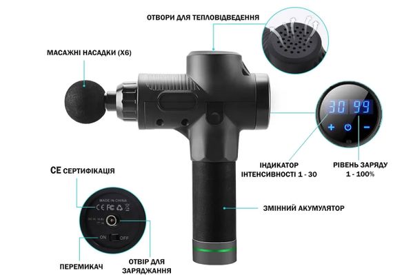 Масажний пістолет EasyFit Percussio (портативний перкусійний вібромасажер для тіла з 6 насадками) (EF-2073) | Зображення 5