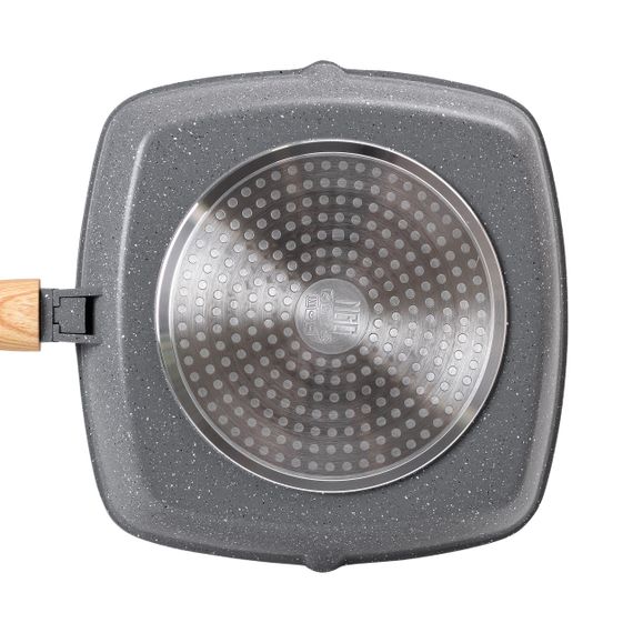 Алюмінієва сковорода-гриль 28 см зі скляною кришкою Квадрат сірий MGC HP-4-462G | Зображення 2