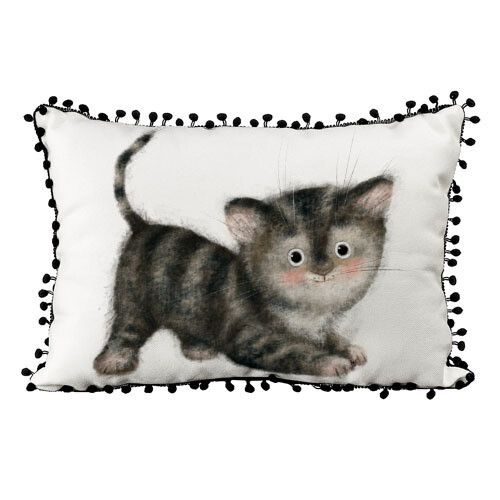 Подушка из мешковины с помпонами Кошеня 45x32 см (43PHBP_23NY002)