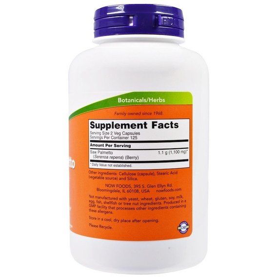 Екстракти ягід сереноа NOW Foods Saw Palmetto Berries 550 mg 250 Veg Caps | Зображення 1
