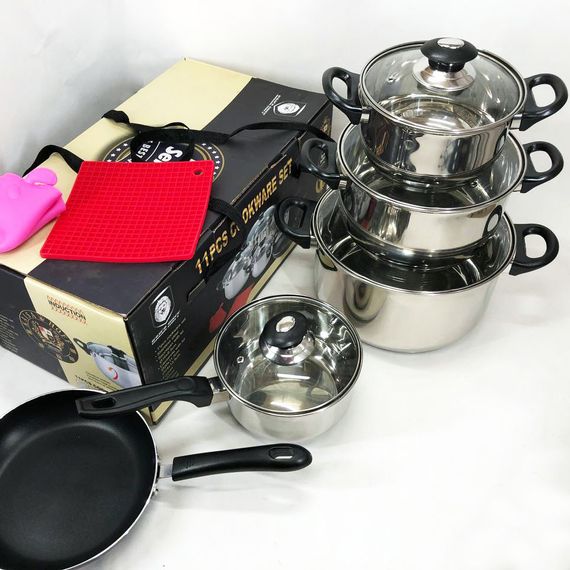 Набір каструль 11 предметів VS-1005-11 із нержавіючої сталі, FD-679 кришка скло | Зображення 6