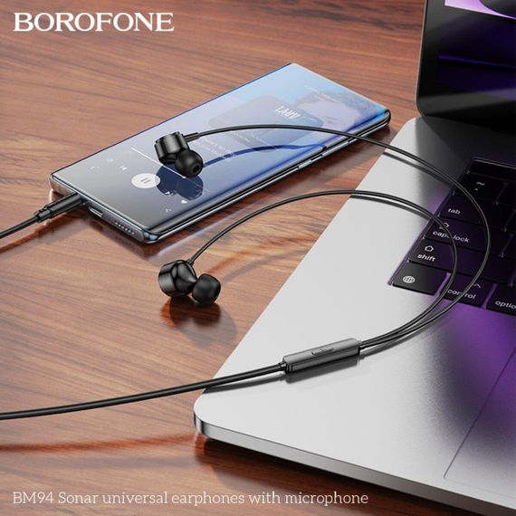 Навушники BOROFONE BM94 Sonar universal earphones with microphone Black | Зображення 3
