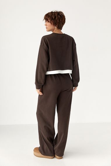 Теплий спортивний костюм з контрастним нижнім шаром - темно-коричневий цвет, S/M (є розміри) | Зображення 1