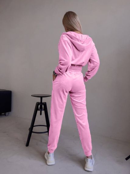 Женский спортивный велюровый костюм с укороченной кофтой LM10364 цвет розовый, размер 42/44 | Зображення 3