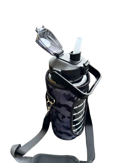 Спортивна пляшка для води 2000 мл у захисному чохлі. Чорна | Зображення 3