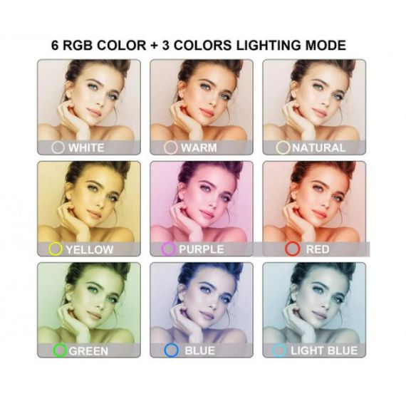 Кольцевая светодиодная RGB лампа YQ 26 cm держателем для телефона и креплением под штатив (30) | Зображення 4
