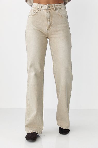 Широкі прямі джинси з високою посадкою - бежевий цвет, 34р (є розміри)