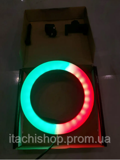 Кольцевая светодиодная RGB лампа YQ 26 cm держателем для телефона и креплением под штатив | Зображення 5