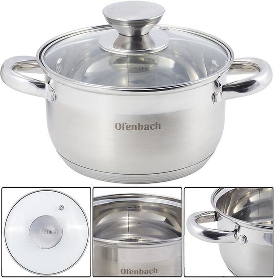 Набір 3 каструлі Ofenbach Hamburg 1.1л, 1.7л, 2.4л з нержавіючої сталі з 5-шаровим індукційним дном | Зображення 2