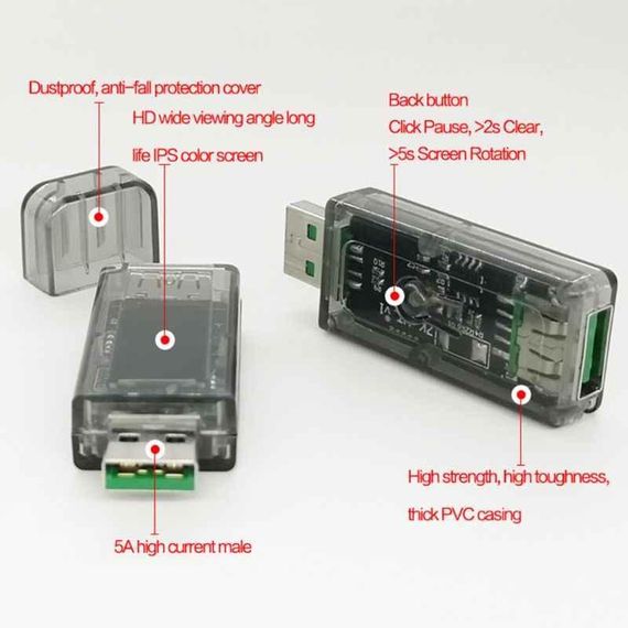USB тестер струму, напруги, потужності 4-30В 0-5А 2xUSB з таймером | Зображення 6