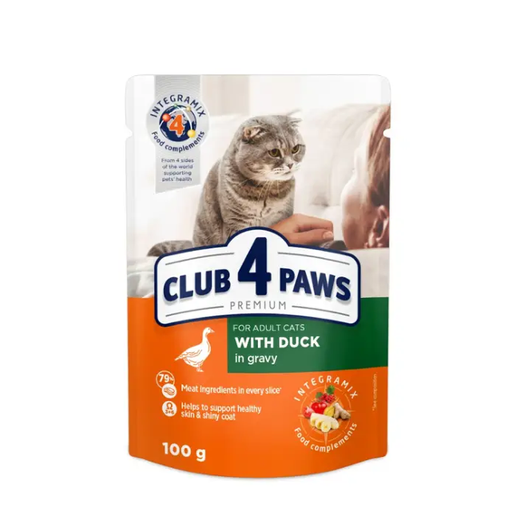 Вологий корм пауч Club 4 Paws Premium Adult для дорослих котів, качка в соусі 100г