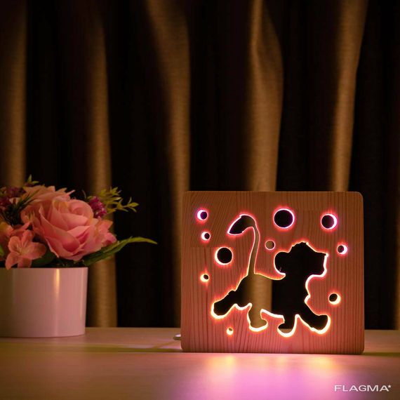 Светильник ночник ArtEco Light из дерева LED "Веселый львенок" с пультом и регулировкой... | Зображення 6