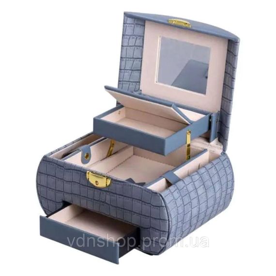 Скринька для прикрас з еко шкіри 3 яруси із замком органайзер для ювелірних виробів HP-5-21BL | Зображення 1