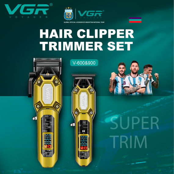 Набір для стрижки VGR 2 в 1 V-600&amp;900 GOLD, машинка для стрижки і тример, 10 насадок, LED дисплей | Зображення 2