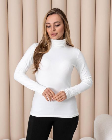 Жіноча тепла водолазка-гольф напівшерсть на термофлісі колір білий розмір 46/48 DM09.09