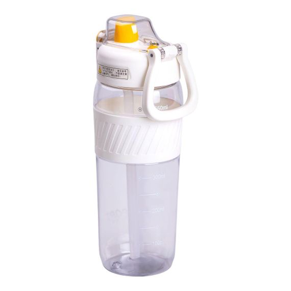 Бутылка для воды 600 мл бутылка в школу для тренировок с трубочкой и ручкой 22 см Белая HP-14-42W | Зображення 1