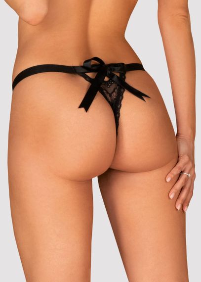 Трусики стринги з бантиком Obsessive Isabellia Чорні L/XL | Зображення 1