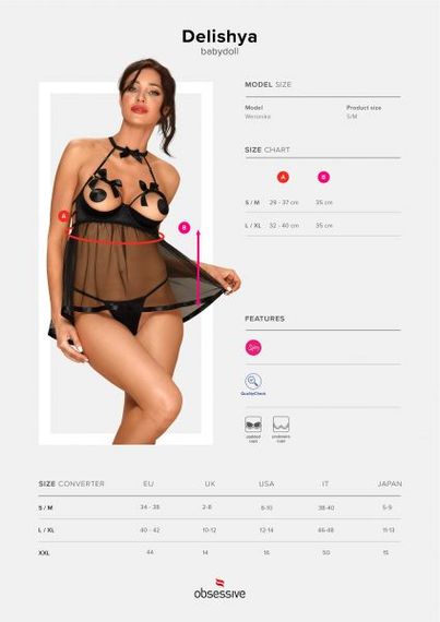 Бебідол Obsessive Delishya babydoll black L / XL, Черный, L/XL | Зображення 1